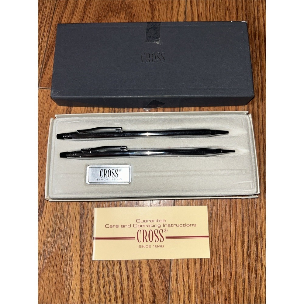 Vtg 1980s Silver Cross 3501 Chrome Ball Pen Pencil Set Machine Rare NIB